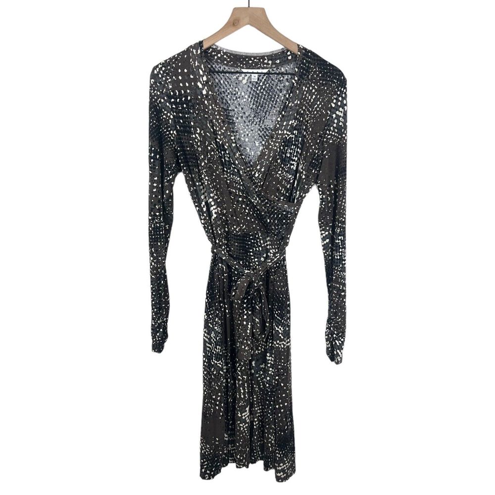 Cabi Multicolor Dappled Dot Deep V Neck Long Sleeve Jersey Wrap Dress Medium